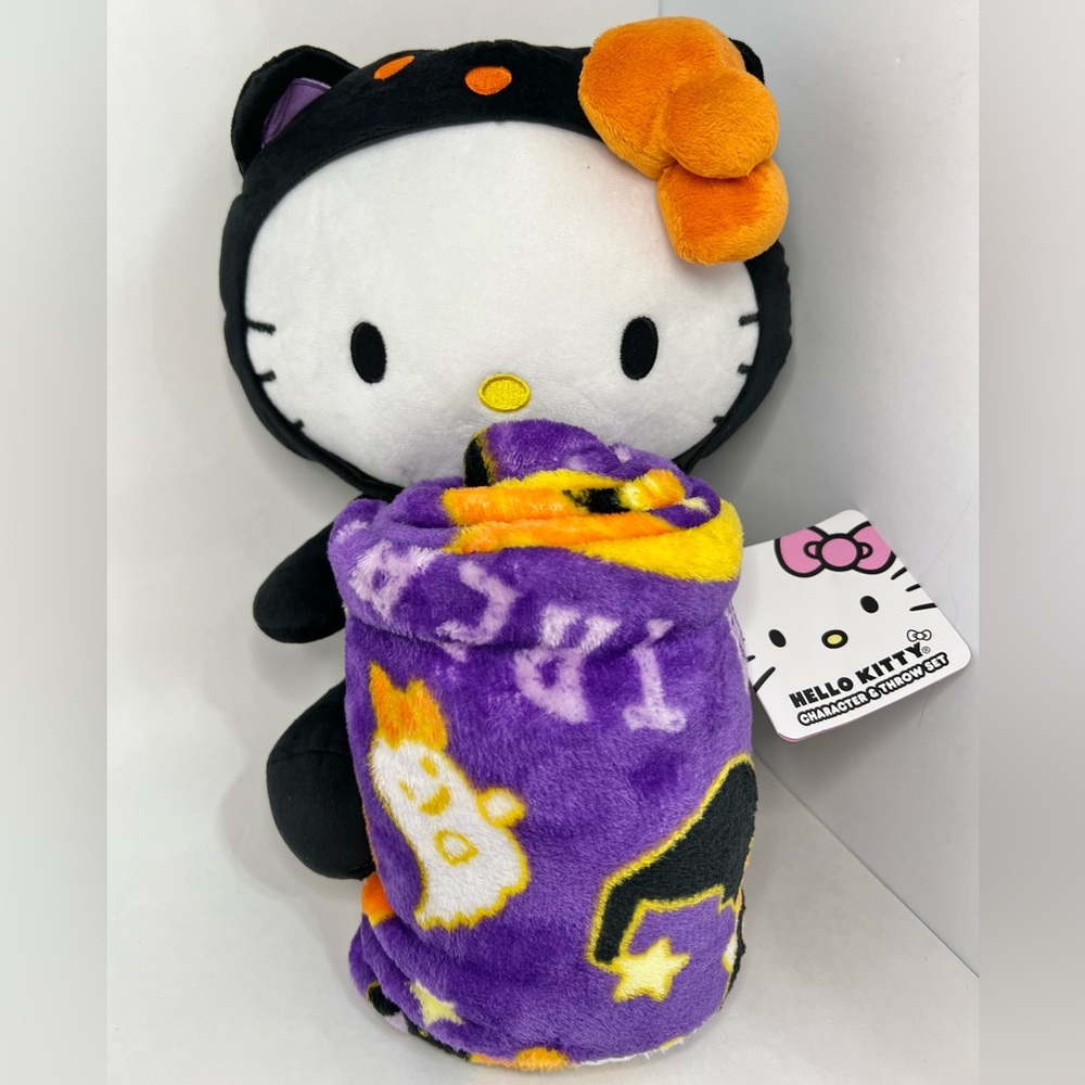 Hello Kitty Halloween Throw Blanket & Plush Hugger Silk Touch Black Cat Costume